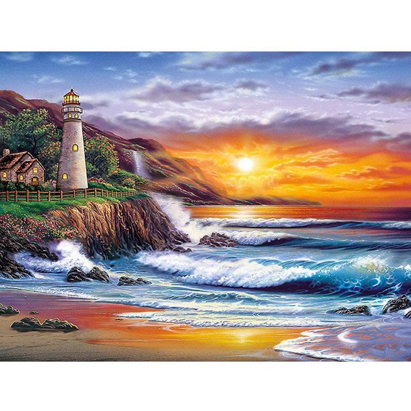 DIY Lighthouse Diamond Painting Kit - Landscape Diamond Painting Kits for Adults and Kids Beach Diamond Painting Arts