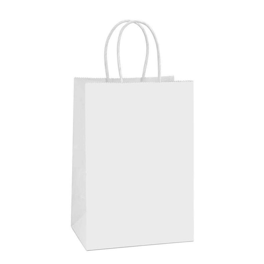 Creative product Kraft Paper Bags 25Pcs 5.9X3.14X8.2 Inches Small Paper Gift Bags White Paper Bags With Handles Paper Shopping Bags Party Bags Recyclable Kraft Bags