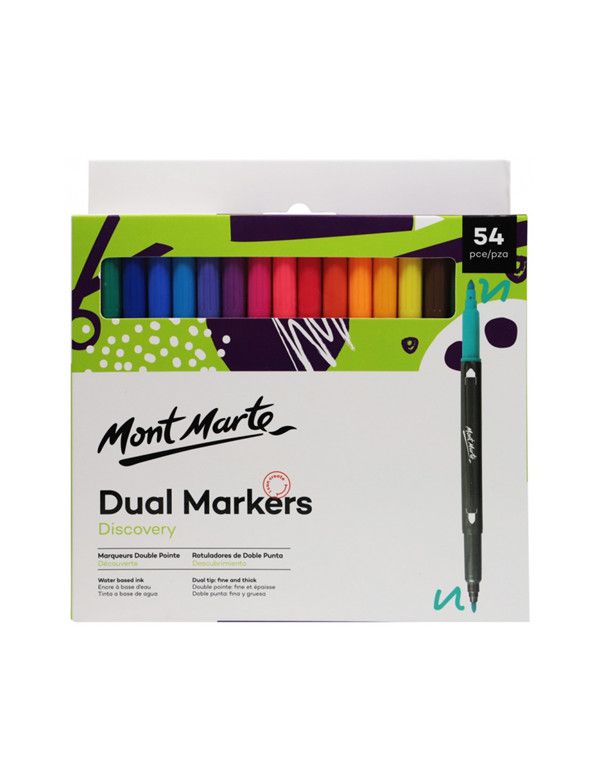 Mont Marte Dual Art Marker Fine & Brush Tip 54pc