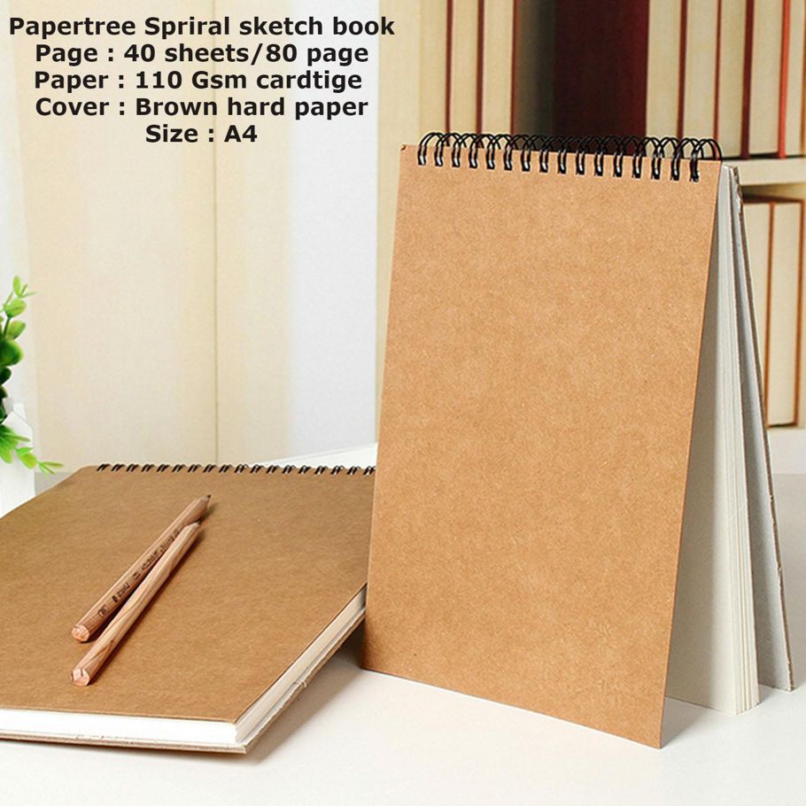 Papertree Spiral sketch book,cardtige paper khata with brown hard cover A4 Size