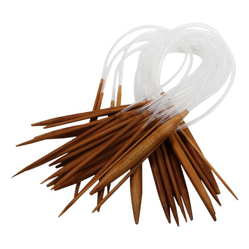 18 Pairs 16'' (40cm) Circular Carbonized Bamboo Knitting Kits Needles Set (2.0mm - 10.0mm)