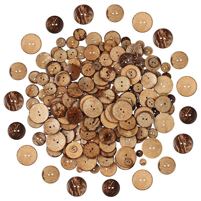 200Pcs Natural Coconut Shell Round Buttons - DIY Handmade Decor Craft Scrapbooking Clothes Sewing Supplies Accessories