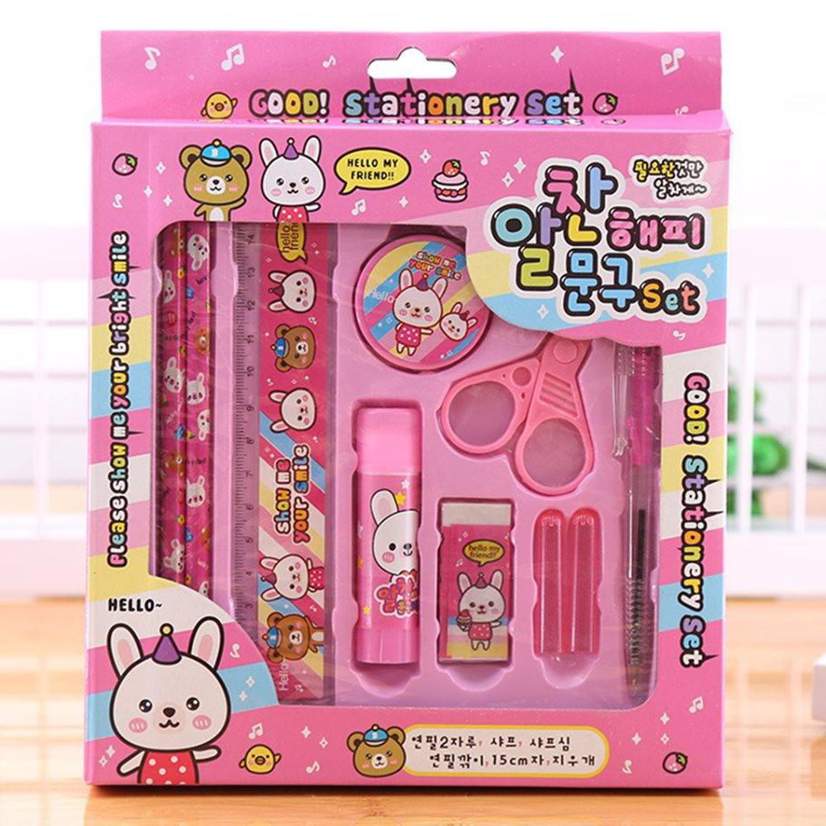 10pcs Kids Stationery Set For Girls and Boys-PINK