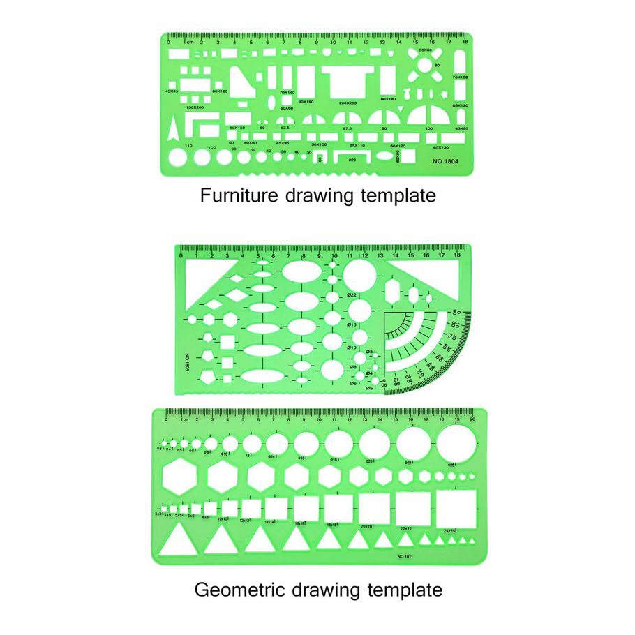 6 Pieces Plastic Measuring Templates Building Formwork Stencils Geometric Drawing Rulers for Office and School,Green , Double scale building ruler
