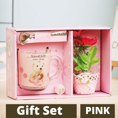 Beautiful Valentine Friendship Anniversary Gift Teddy Bear-Flower With A Mug Set - Gift Box