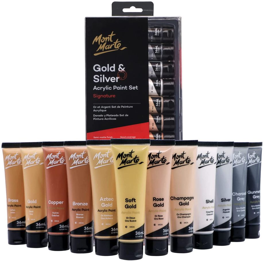 Mont Marte Signature Gold and Silver Acrylic Paint Set 12pc x 36ml
