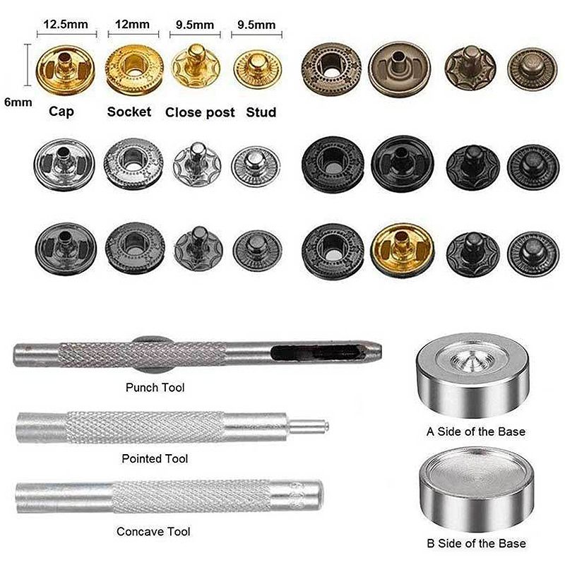 120 Sets Snap Fastener Tool Kit, Metal Snaps Button Leathercraft Rivets Press Studs, 12.5mm Leather Snap Fastener Tools Kit Double Cap Brass Rivets