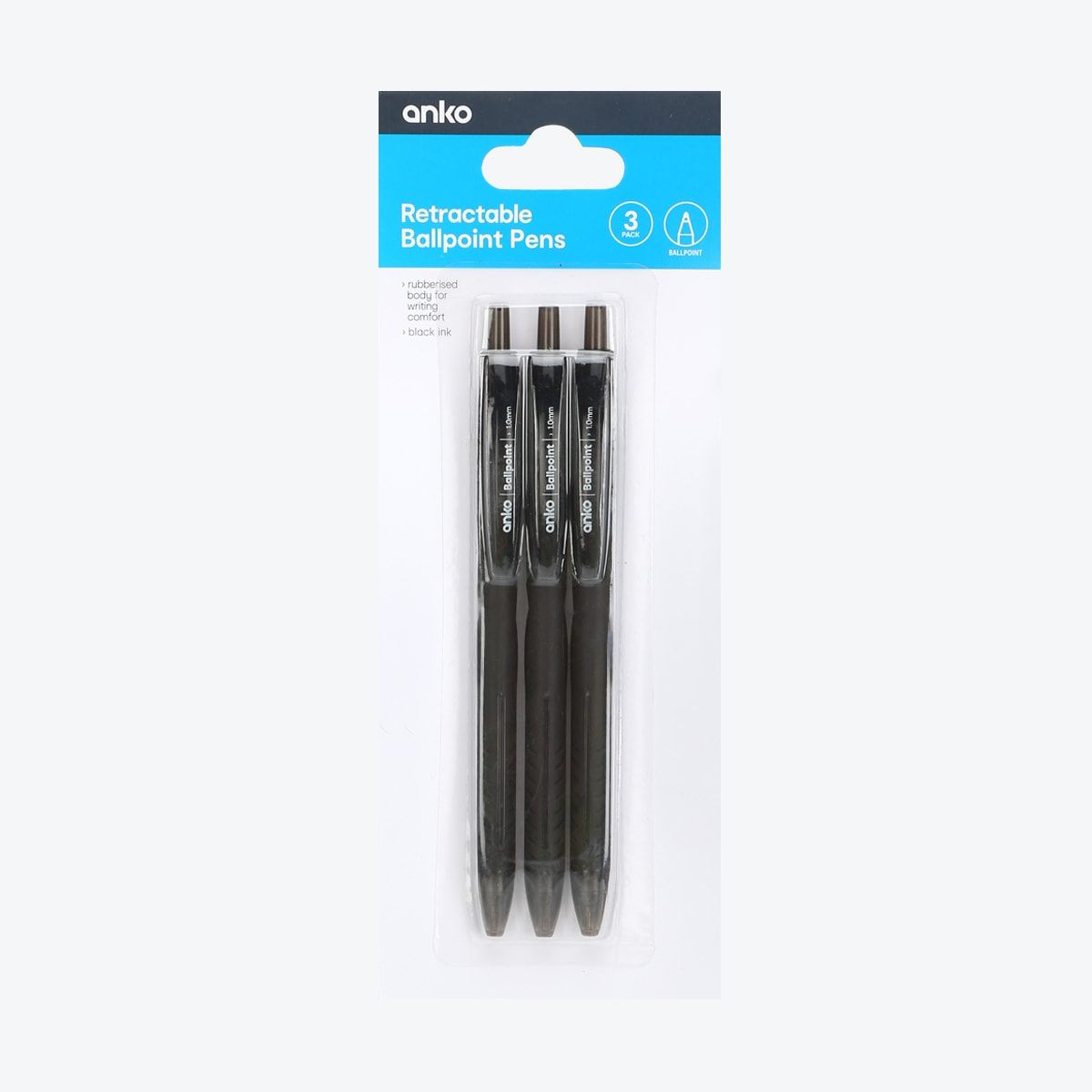 3 Pack Retractable Ballpoint Pens - Black