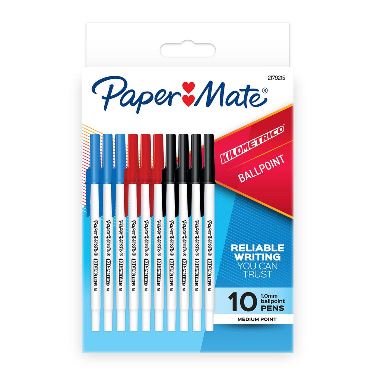 10 Pack Paper Mate Kilometrico Ballpoint Pens - Multi Colour