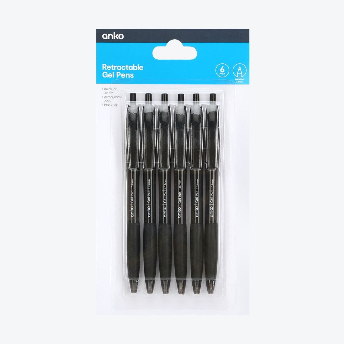 6 Pack Retractable Gel Pens - Black