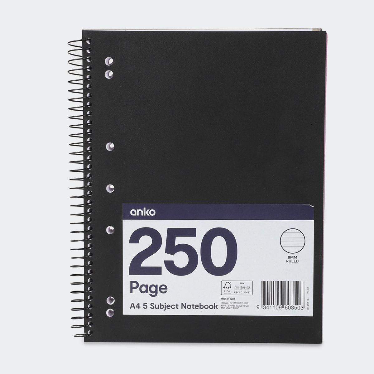 250 Page A4 5 Subject Notebook - Black