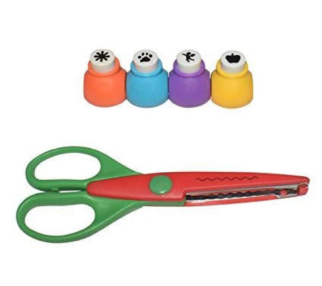 Mini Hole Punch Cutter with Craft Pattern Scissor - Multi Color (5 in 1)