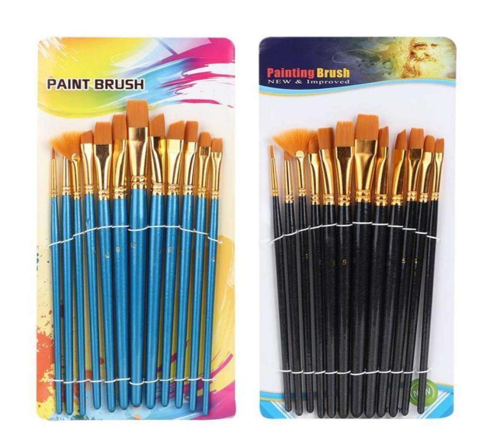 12pcs Nylon Hair Tongue Shaped Paint Brush Watercolor Oil Painting Art