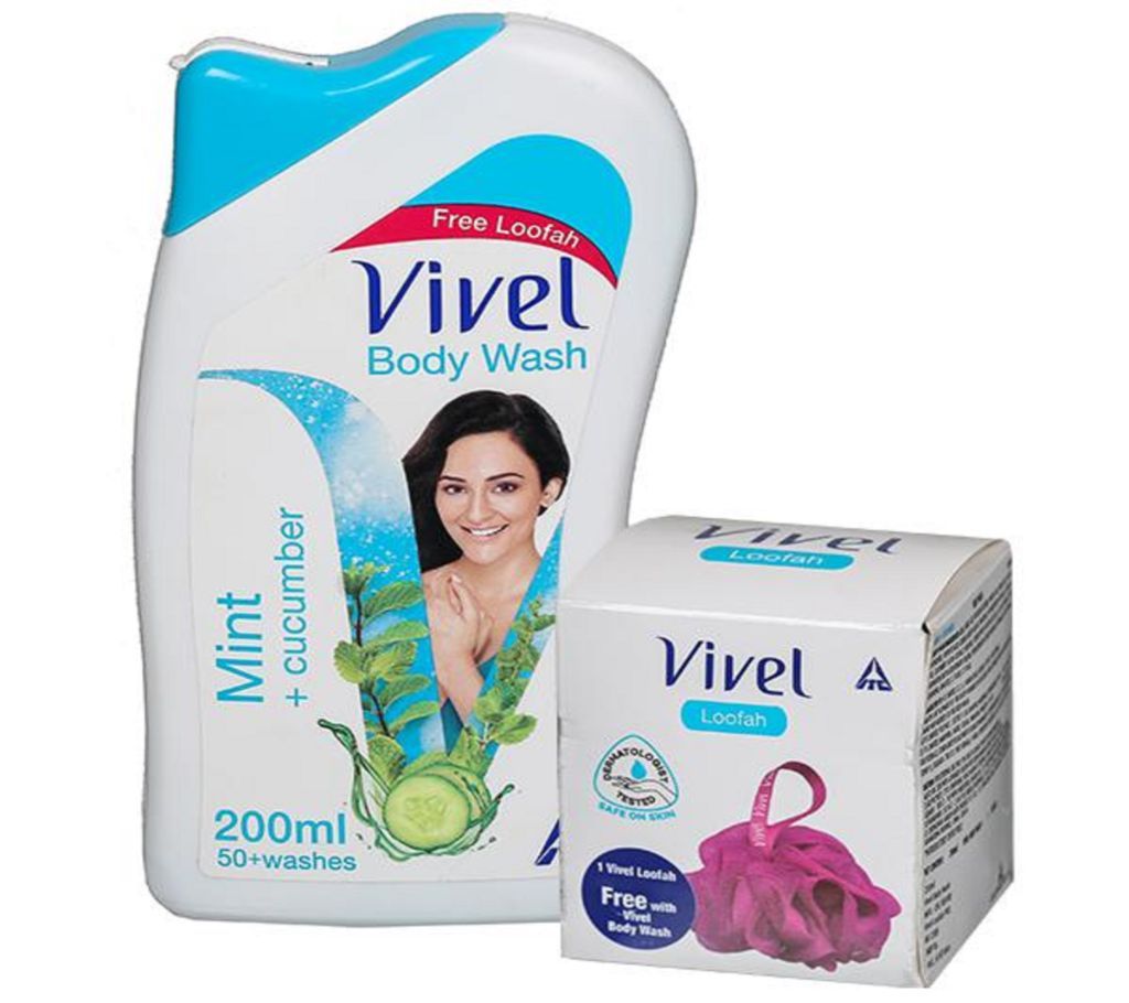Vivel Body Wash, Lavender and Almond Oil, 200ml with Free Vivel Loofah