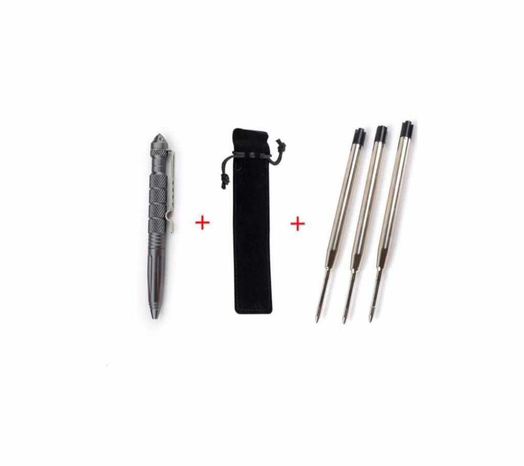 Self Defense multi-function AluminumTactical Pen With 3 Refill and Bag