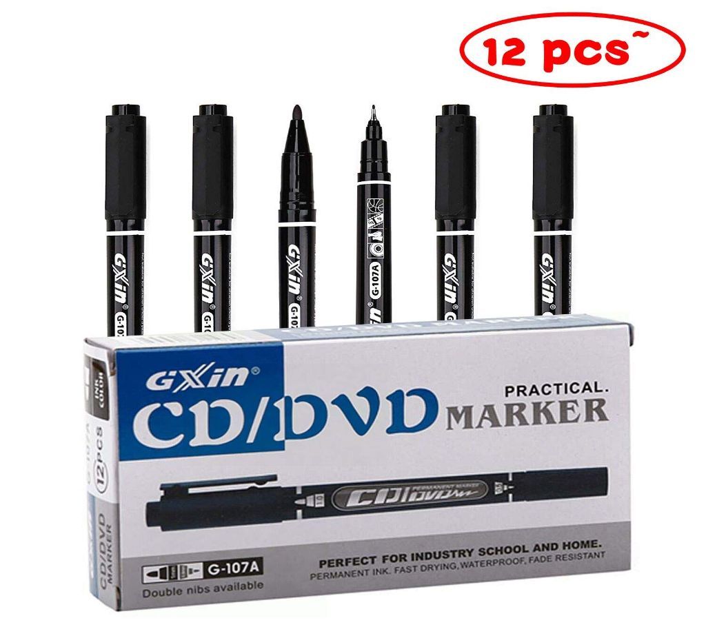 GXIN Never Fade Marker Twin Tip CD/DVD/Walls Permanent Fabric Marker Pen (12pcs)