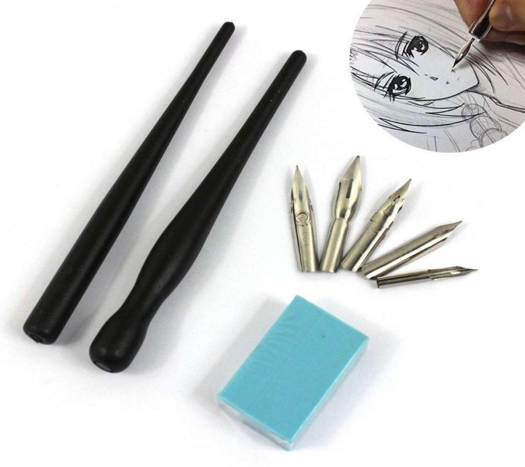 Dip Pen Set Manga Comics Art G pen set- 5 nibs 2 Body handle Anime Art Tools Cartoon Art Ink Pen