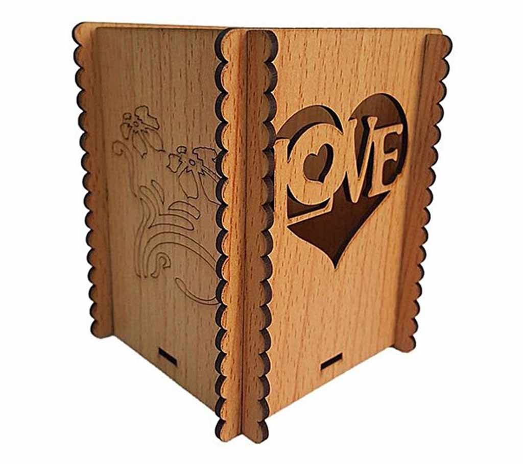 Love Themed Pen Stand - Wooden Desk Decor