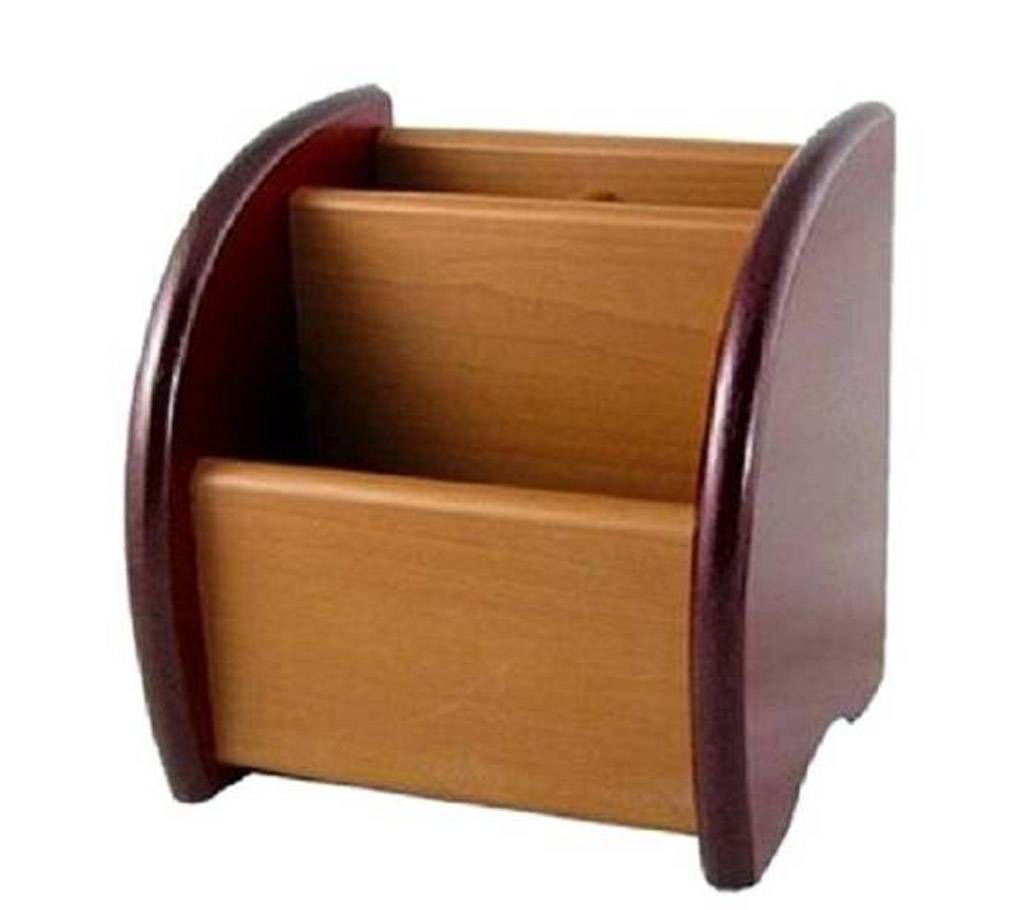 Multi-Functional Wooden Pen Stand - Brown