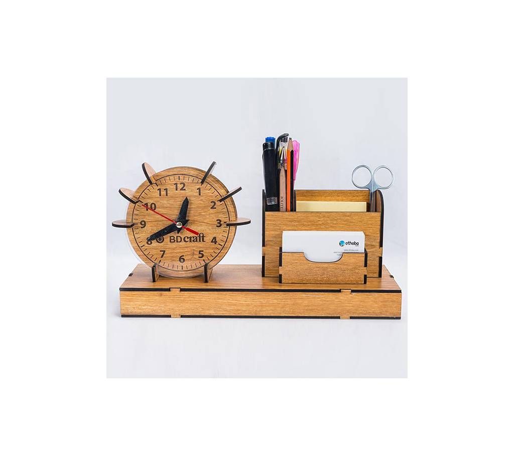 Desktop Clock + Card + Pen + Slip Pad Holder