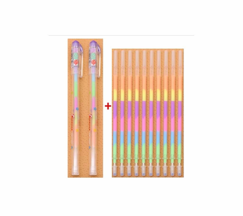 10 Refills + 2 Pen Sets 6 Colors Changing Rainbow Gel Pen