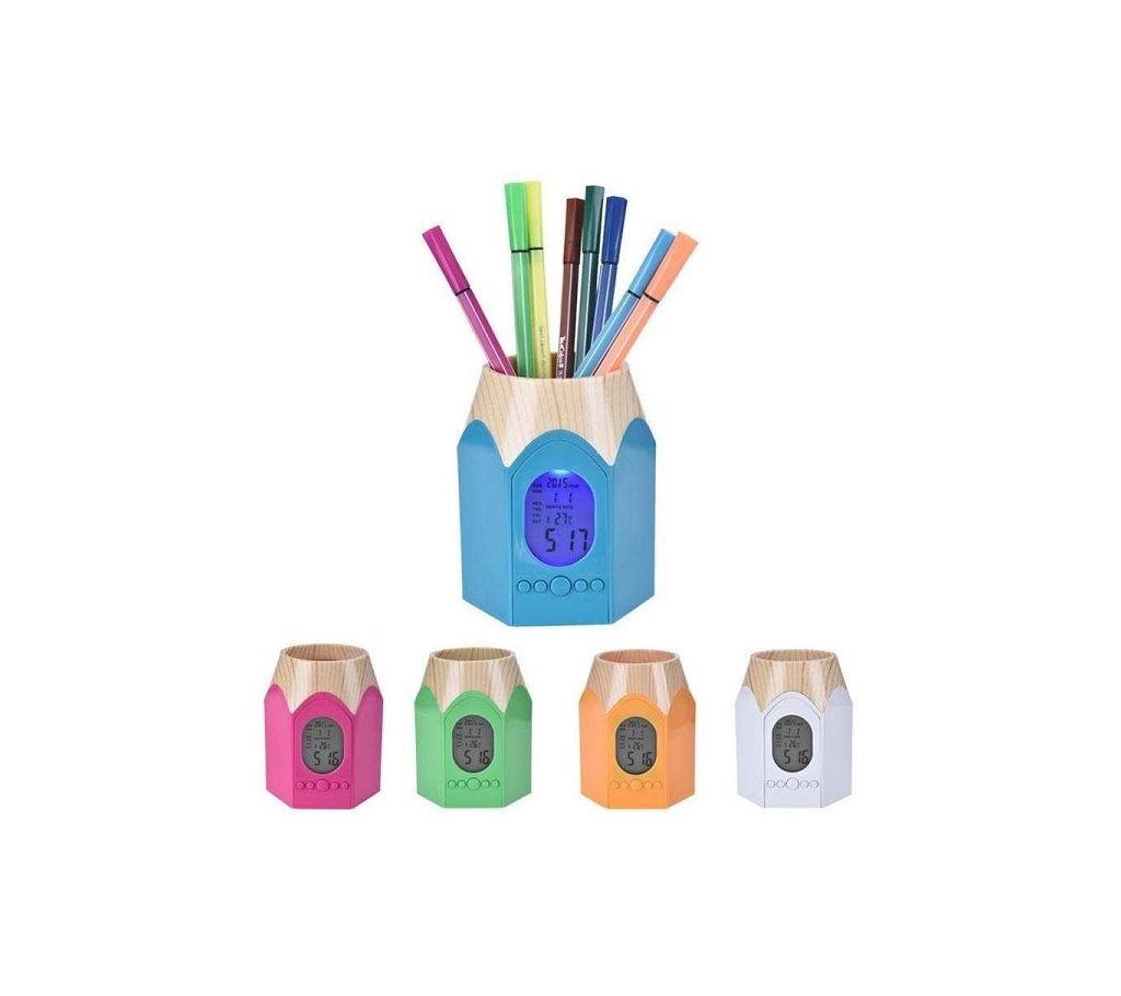 LED Digital Clock Pen Holder