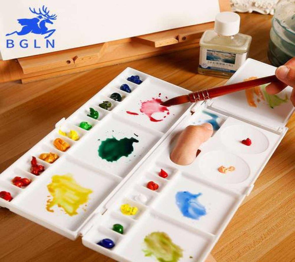 Watercolor Paint Palette Professional Art Color Mixing Palette Watercolor Palette Art Supplies 18 Grid Box Fold able Box Palette Multi-function