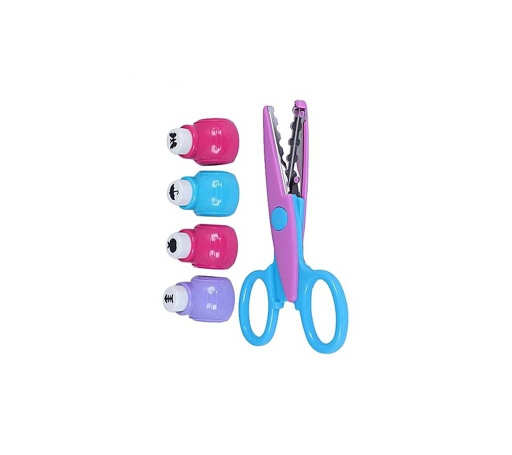 Mini Hole Punch Cutter with Craft Pattern Scissor - Multi Color