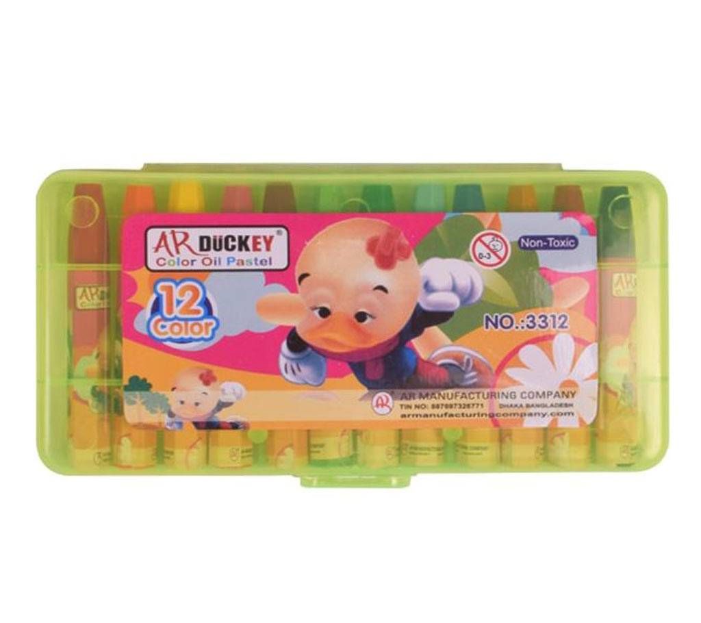 AR Ducky Oil Pastels Box -  Green Plastic Box 12 Colors