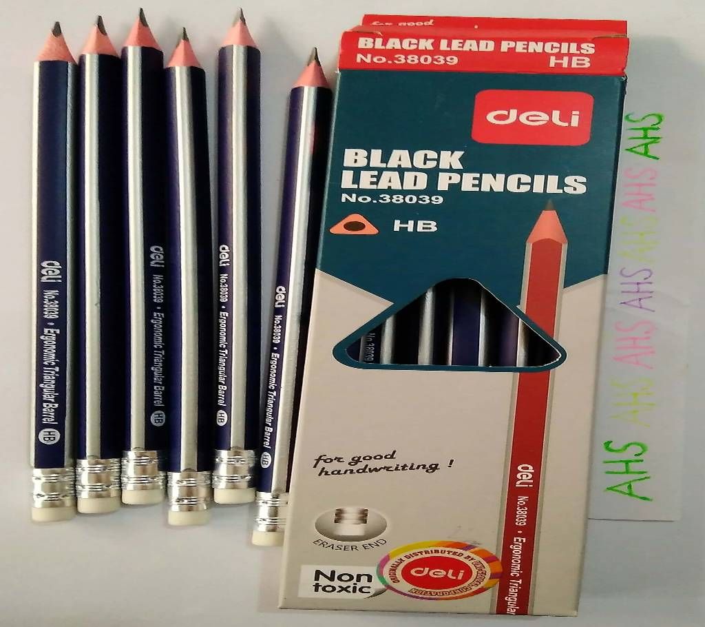 12 Pcs Deli Pencils HB (Body Color: Green-silver)