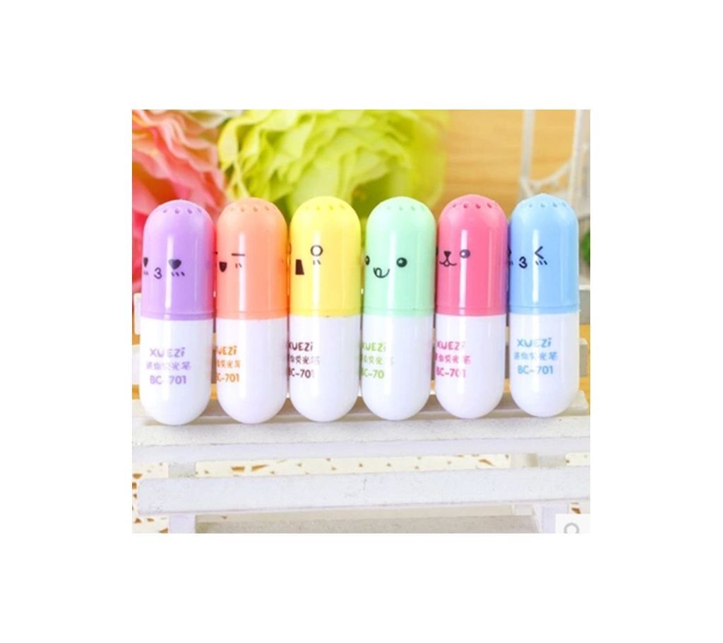 6 pcs/set Mini Pill shaped highlighter pens