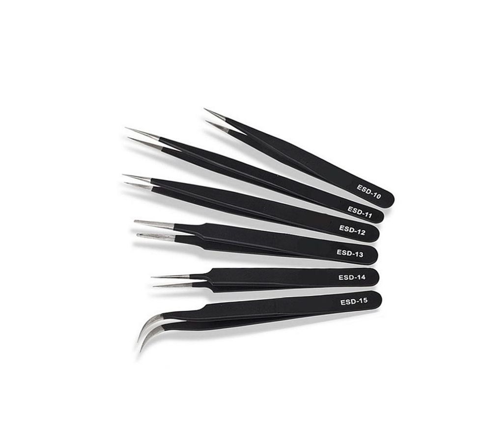 6Pcs ESD VETUS Anti Static Stainless Steel Pointed Tweezers Repair Tool