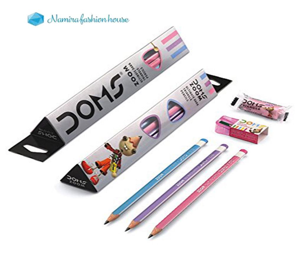 Doms Zoom Ultimate Dark Triangle Pencils - 10pcs with Free 1 Eraser and 1 Sharpener