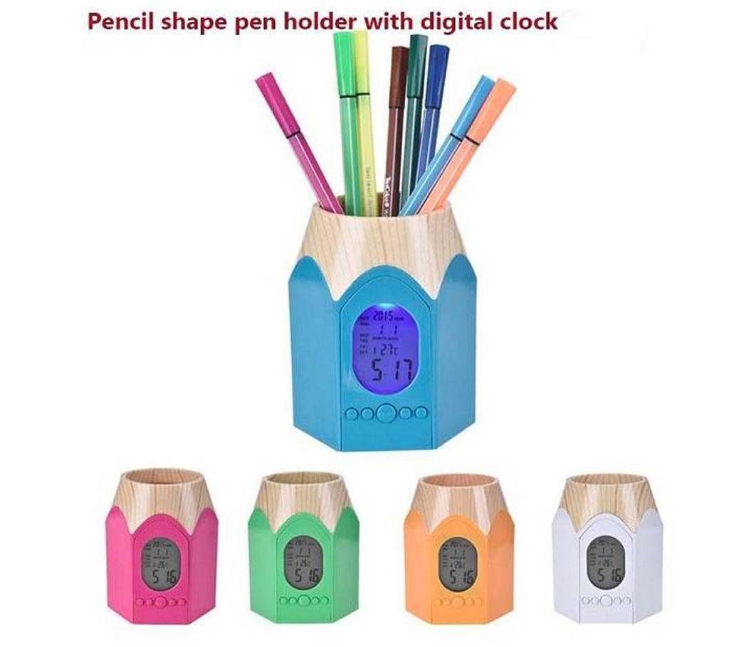Pencil Shape Charming with Digital clock Pen Holder