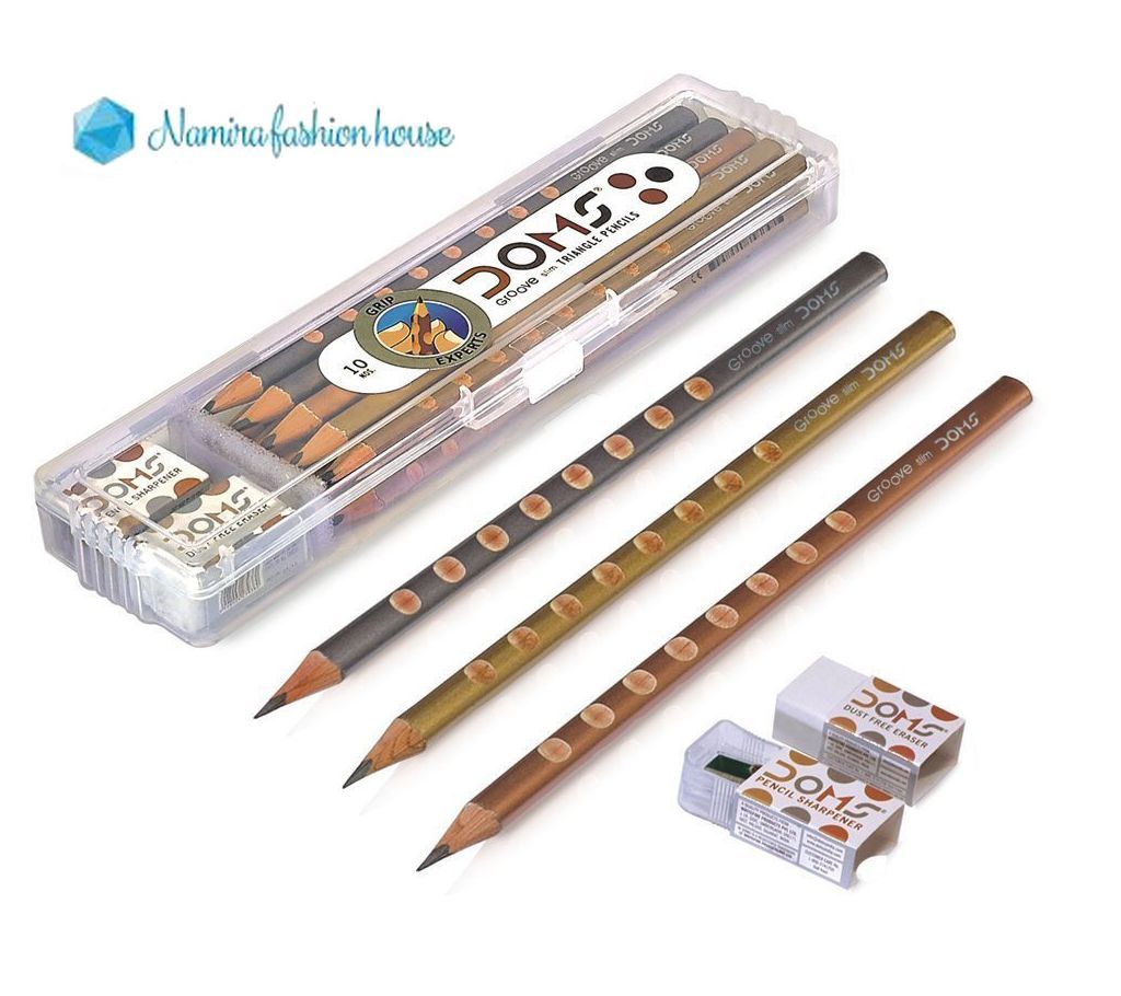 Ultimate Dark Triangle Pencils 10 Pcs Set With Eraser & Sharpener