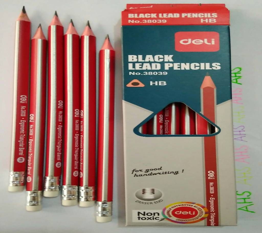 12 Pcs Deli Pencils HB (Body Color: Red-silver)