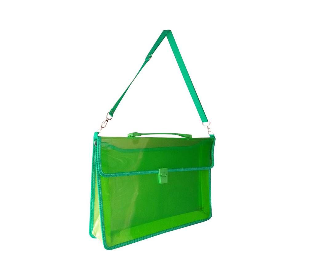 2-Pocket Transparent Expanding File Handle Briefcase Green color
