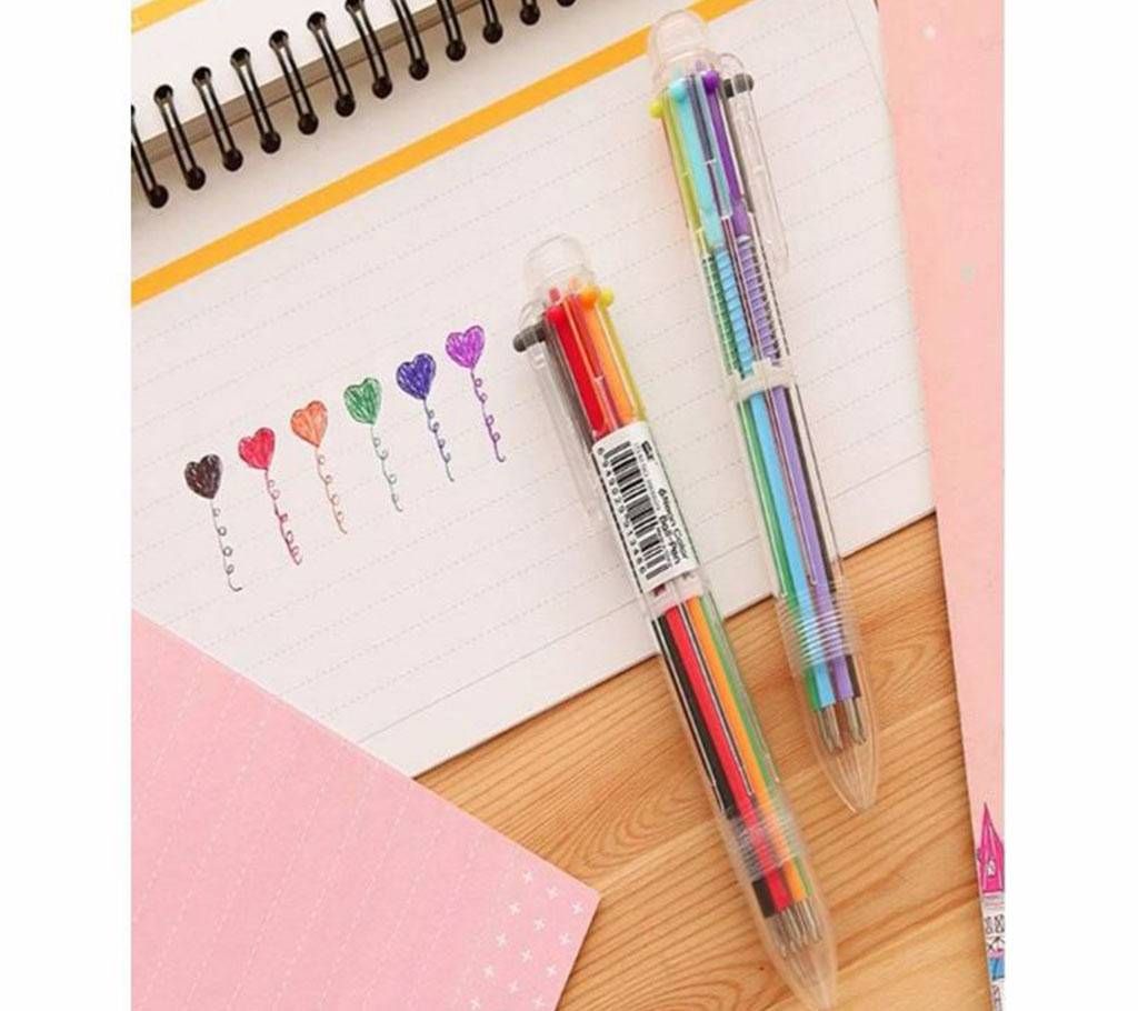 Cute 6 color Transparent rod multi function press ballpoint pen