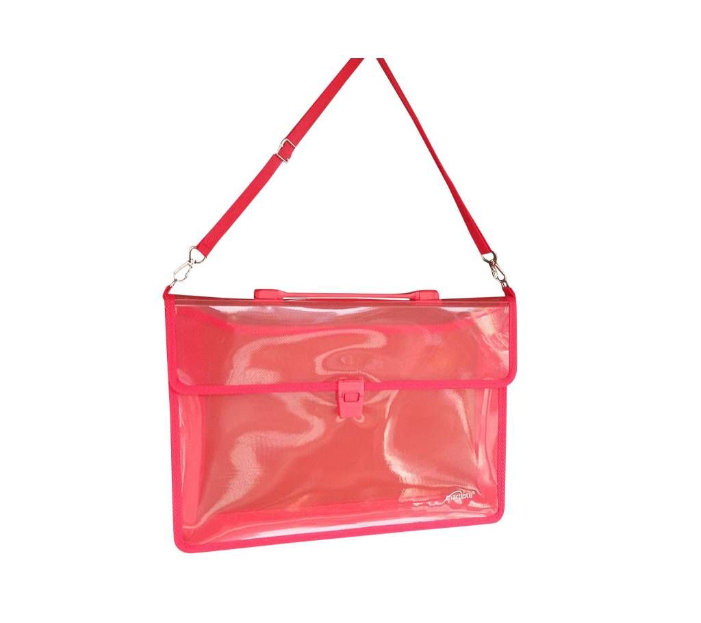 2-Pocket Transparent Expanding File Handle Briefcase Red Color