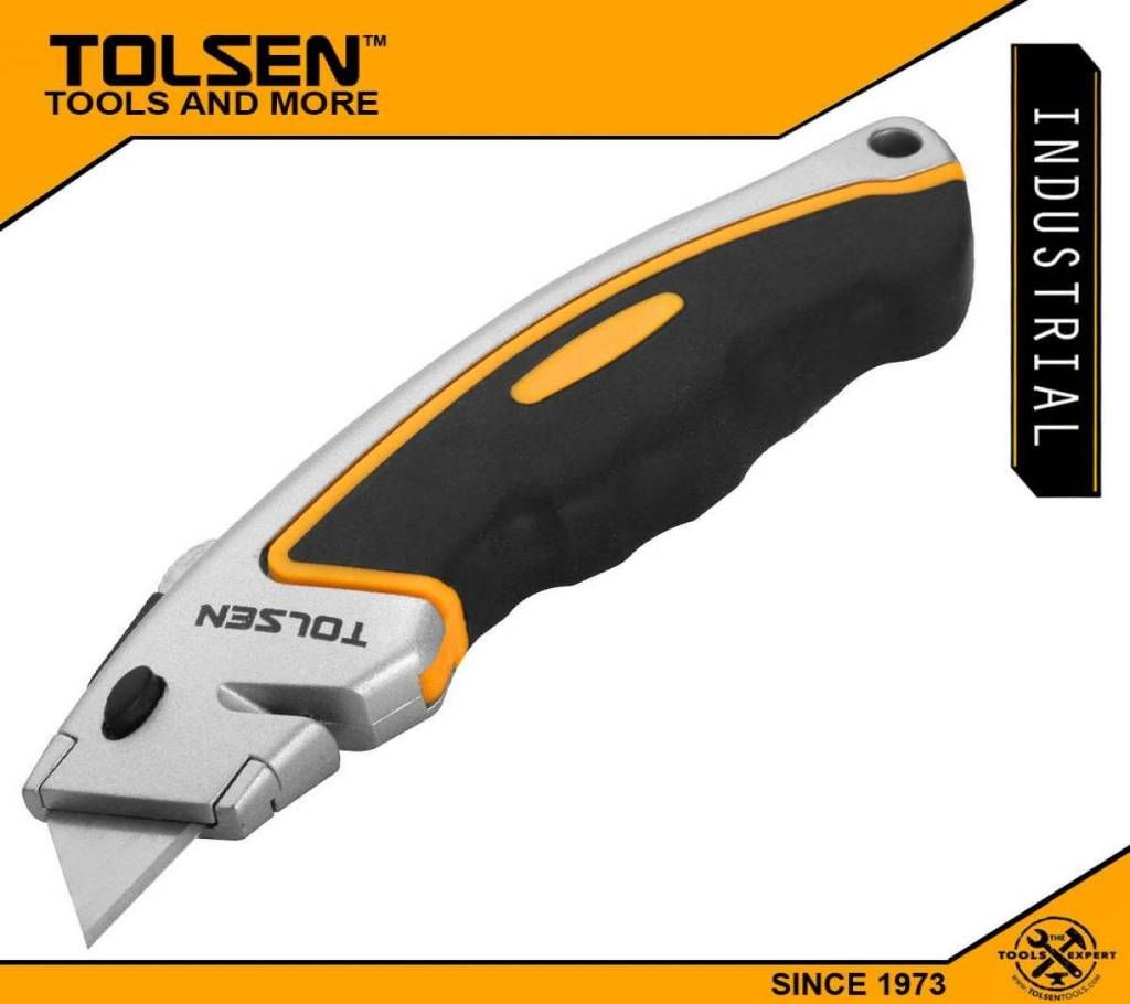 TOLSEN Retractable TPR Utility Knife w/ 5pcs SK5 Blade (61x19mm) Industrial Series Box Cutter 30009