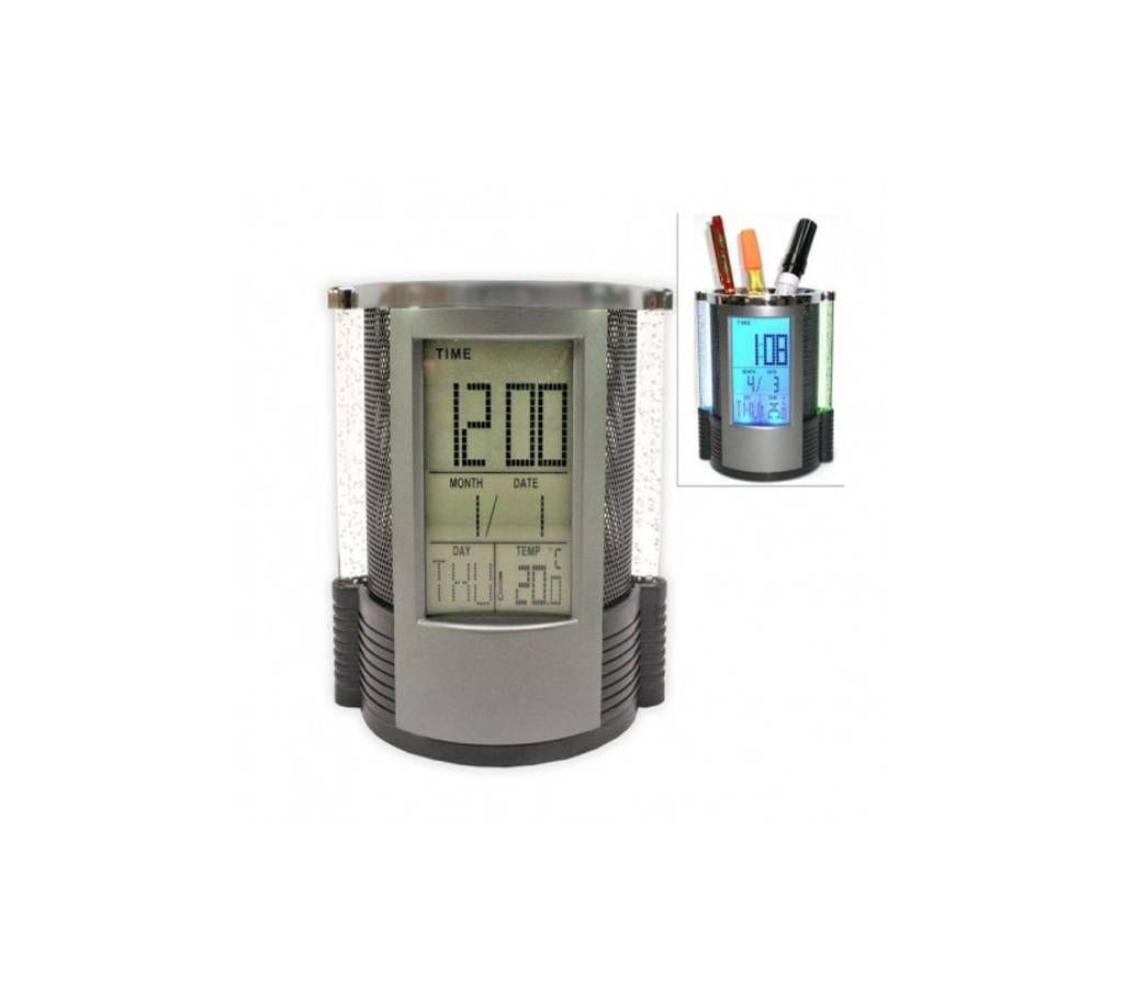 Pen Holder With Room Temperature Meter & Digital Clock