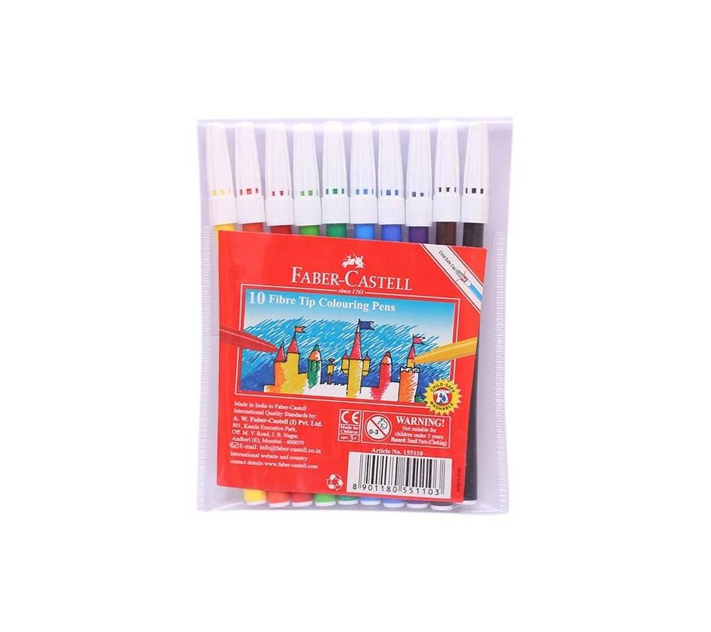 FABER CASTELL 10 Fiber Tip Coloring Pens - Multicolour