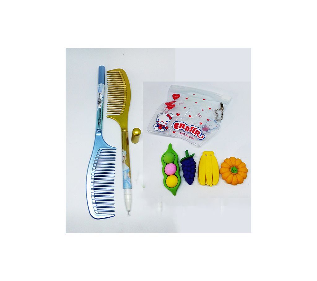 Comb Pen And Fruit Eraser Set