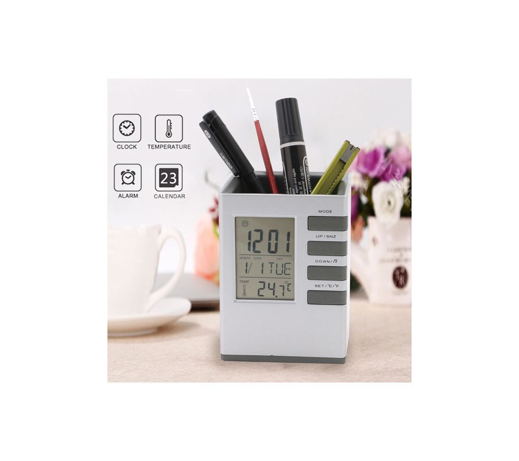 Multifunctional Pen Holder with Digital Clock