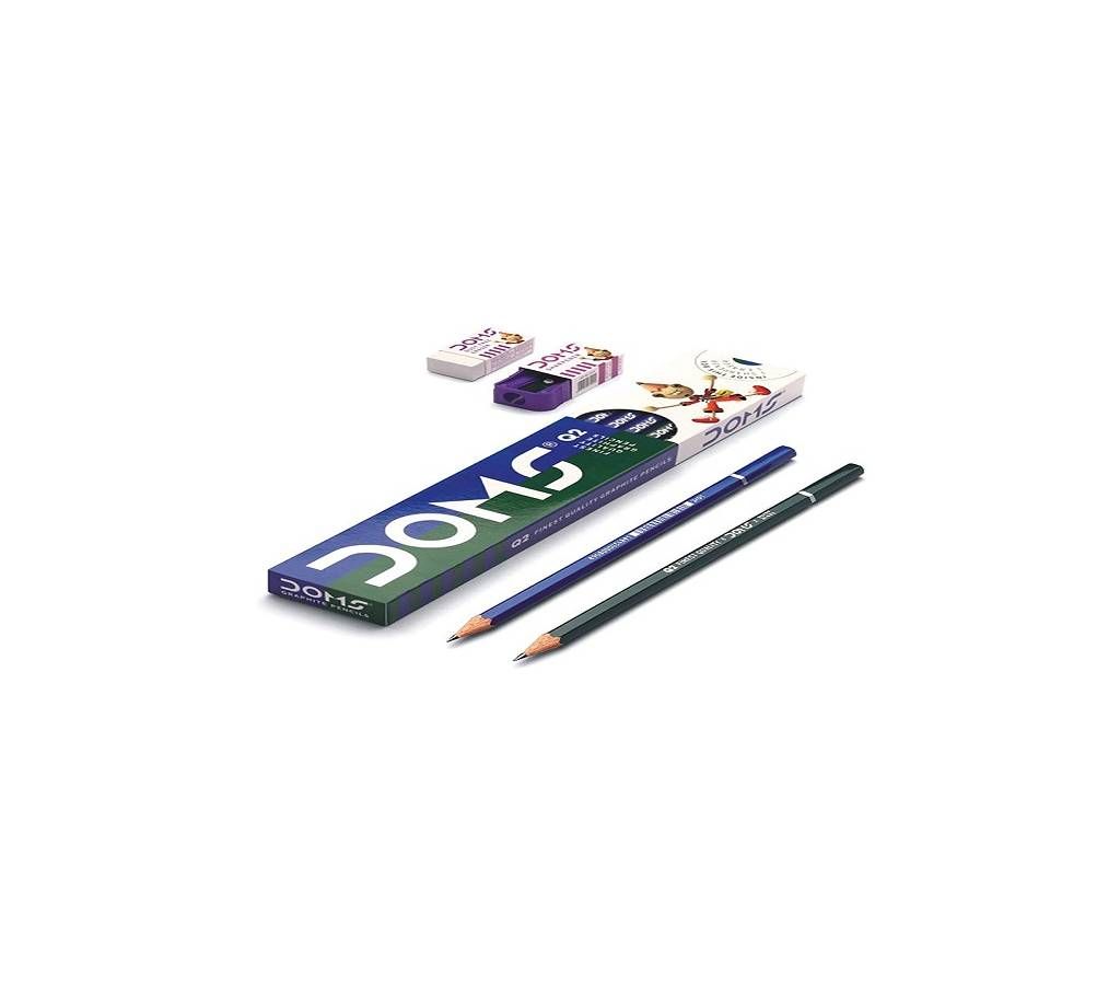 DOMS Q2 Finest Quality Graphite Pencils - 10Pcs (Pack Of One) (1 sharpener And 1 eraser Free)