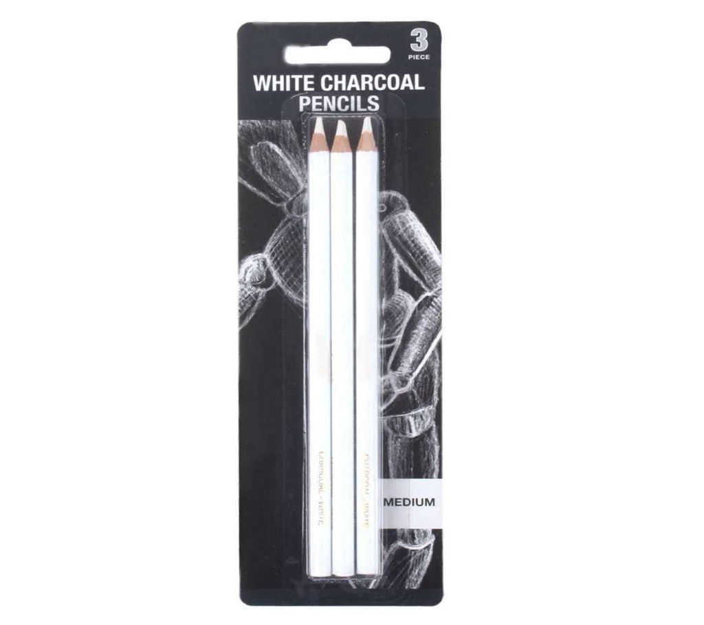 White Charcoal Pencil Set of 3 pencils White Charcoal
