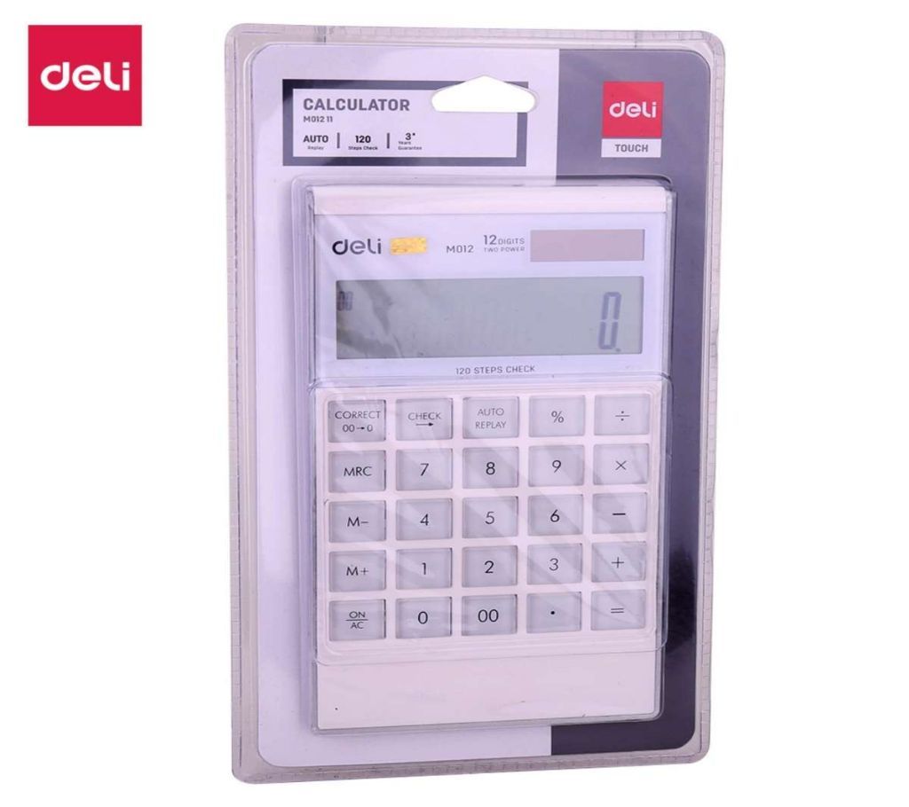 Deli EM01211 Compact Desk Calculator 12 Digits - White