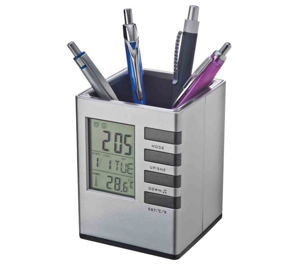 Digital Pen Holder With Clock 