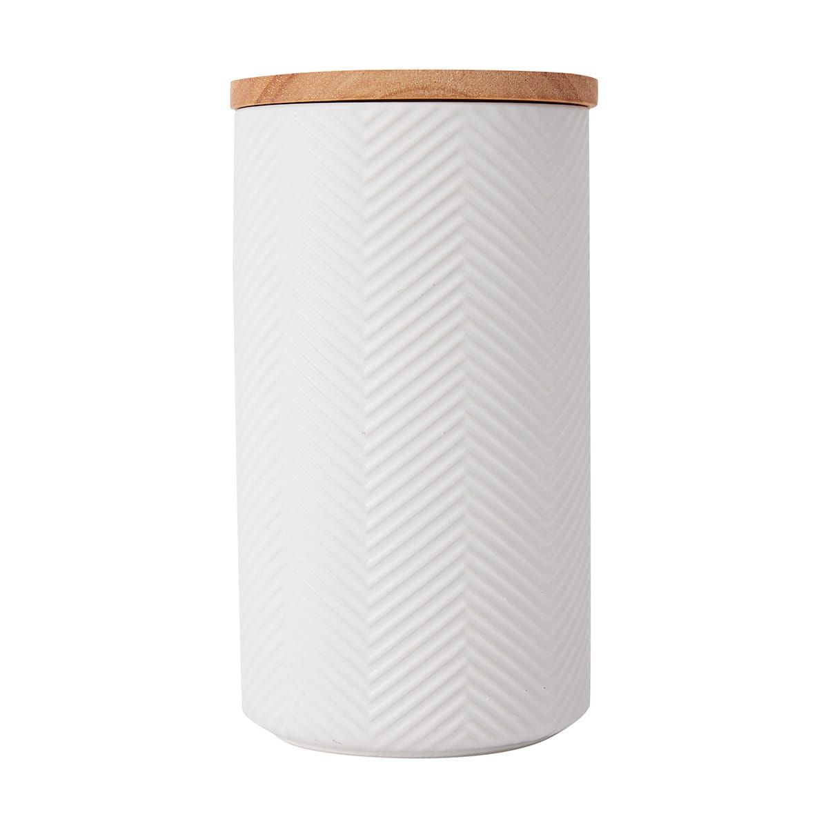 Large White Herringbone Canister