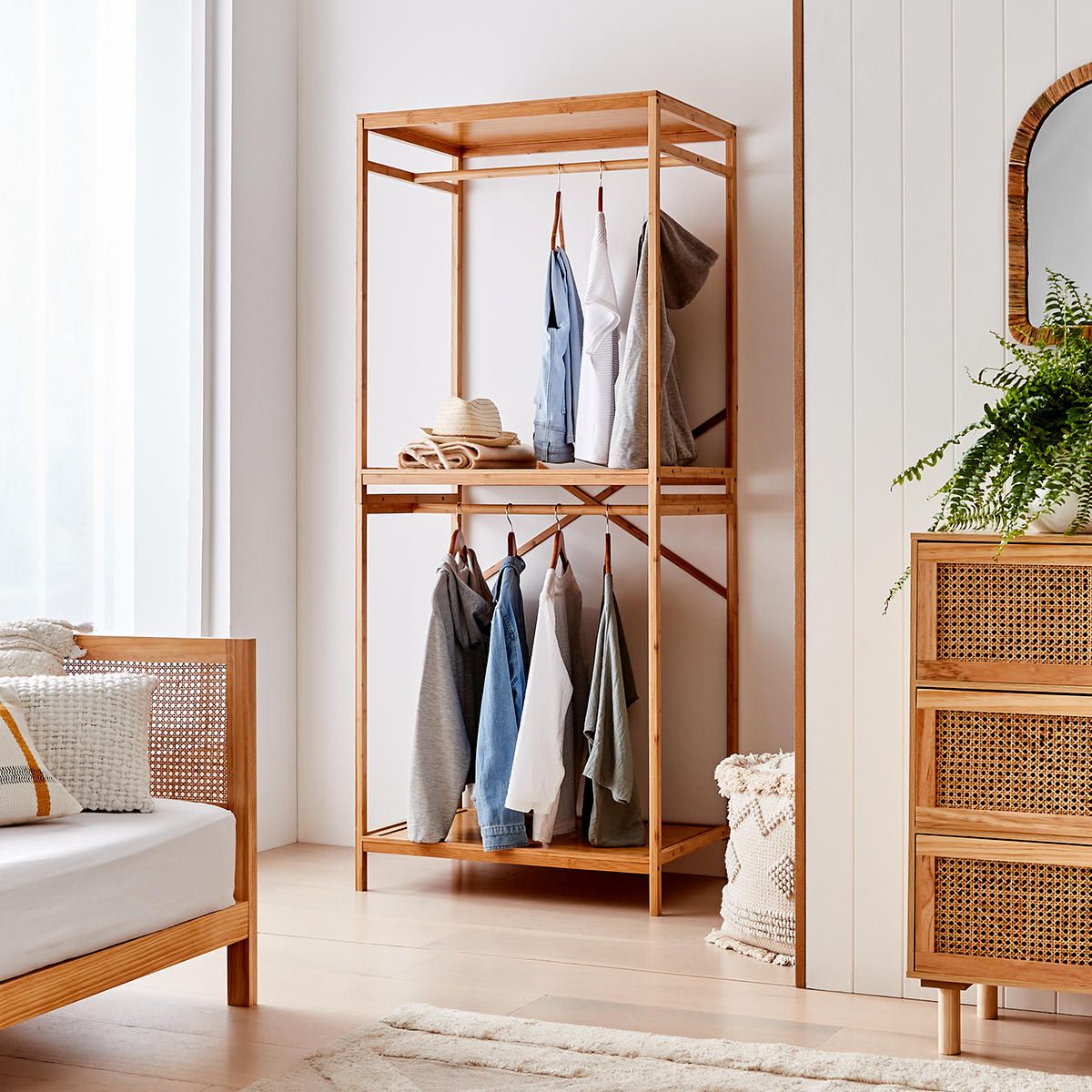 Bamboo Garment Rack with Shelves